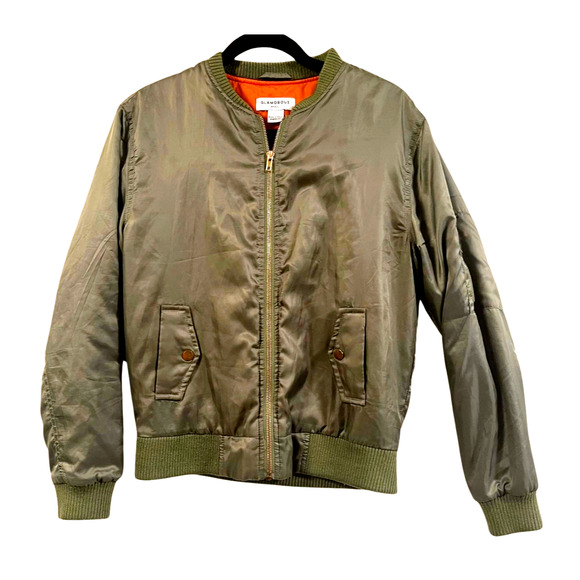 Forever 21 Glamorous Women's Satin Olive Green Bomber Jacket Oversized Small - Picture 1 of 6